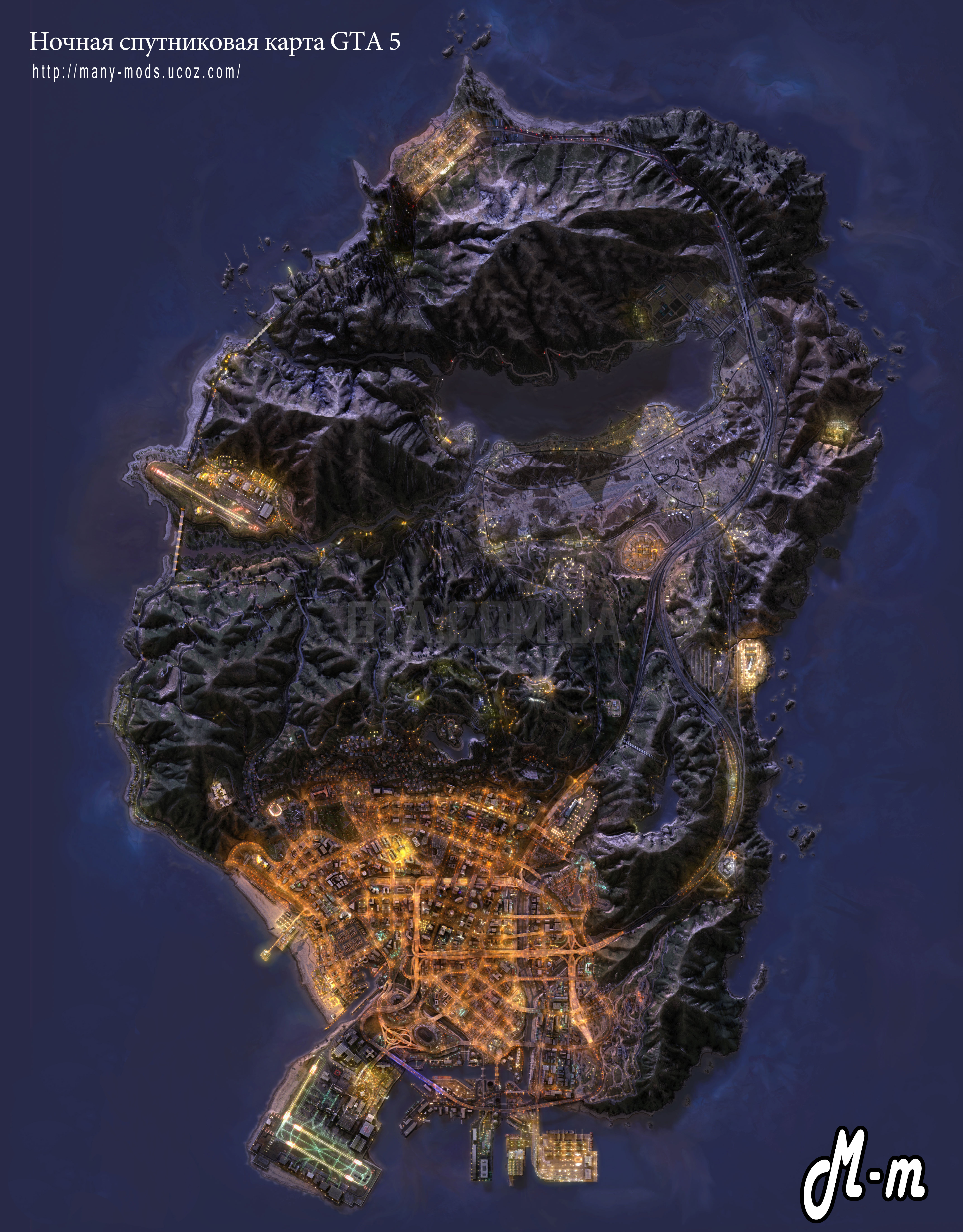 Спутниковая ночная карта GTA 5
