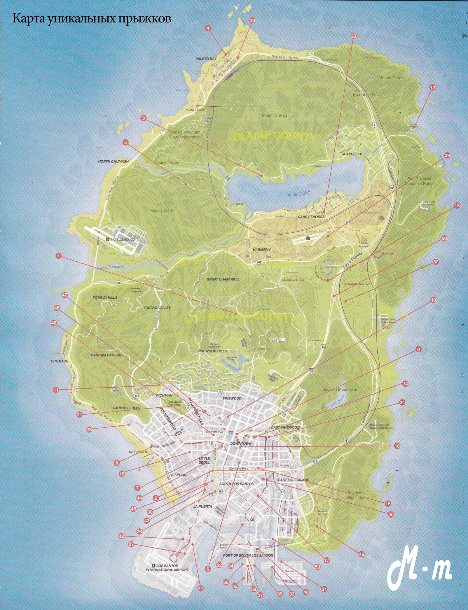 Карта уникальных прыжков GTA 5